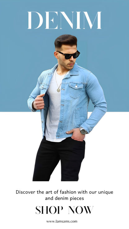 Men's Classic Slim Fit Denim Jean Jacket – Trucker Style Outerwear (Denim💯)