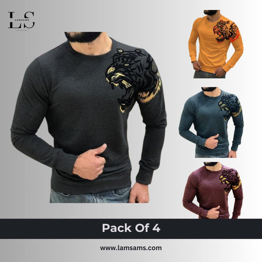 Men's Stylish Fleece Sweatshirt with Woolen Print Pack Of 4