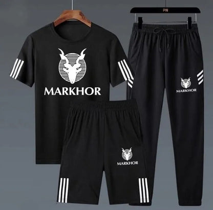 Pack Of 3 Black Markhor Printed Tracksuit