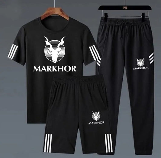 Pack Of 3 Black Markhor Printed Tracksuit