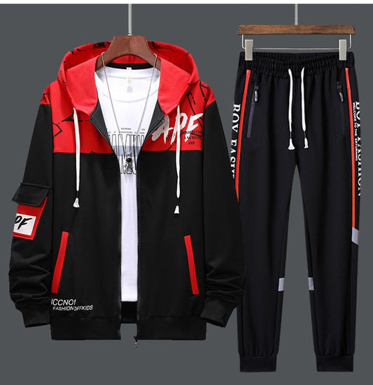 Men's 2-Piece Tracksuit: Zipper Cardigan Printing Sweatshirts and Sweatpants Set