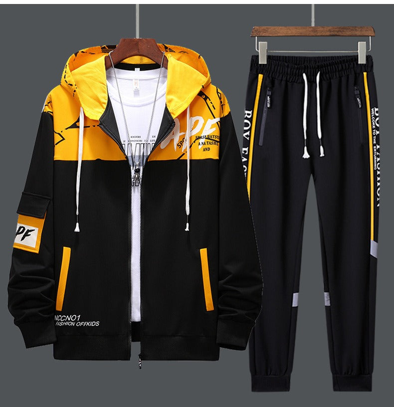 Men's 2-Piece Tracksuit: Zipper Cardigan Printing Sweatshirts and Sweatpants Set