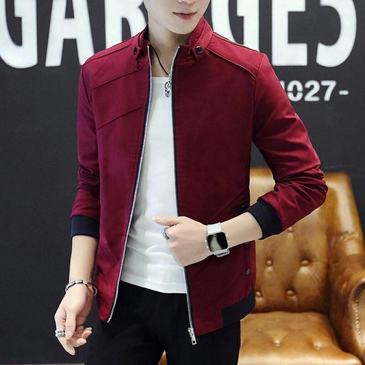 Stylish Men's Casual Zipper Jacket in Maroon and Black | Versatile Wear