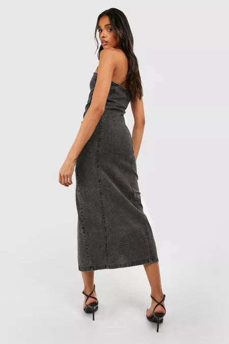 Women's Tall Denim Bandeau Side Split Midaxi Dress