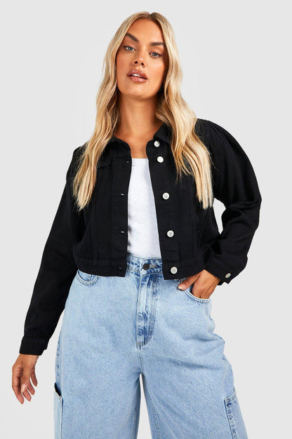 Distressed Denim Jacket with Puff Shoulder Detail