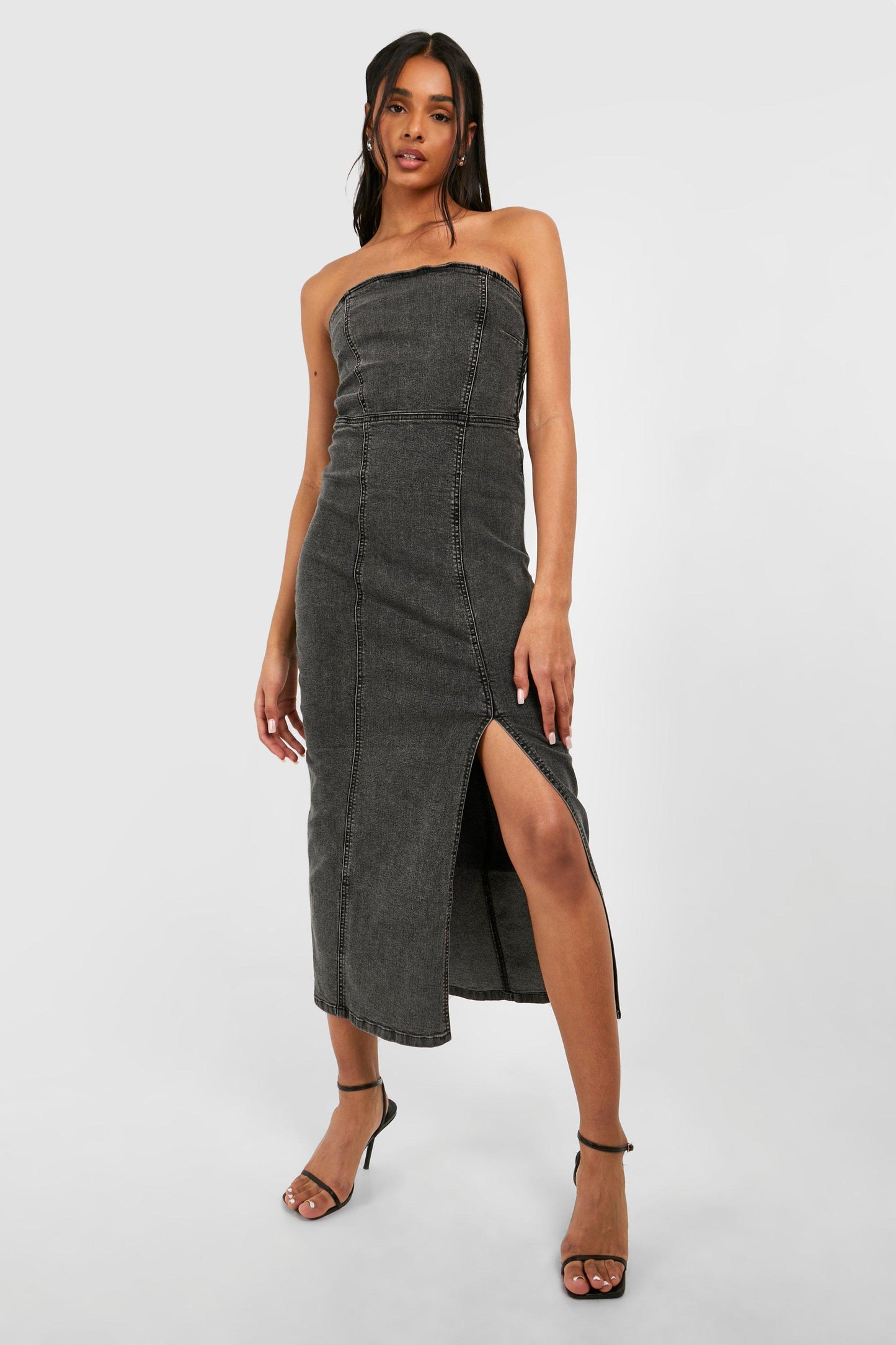 Women's Tall Denim Bandeau Side Split Midaxi Dress