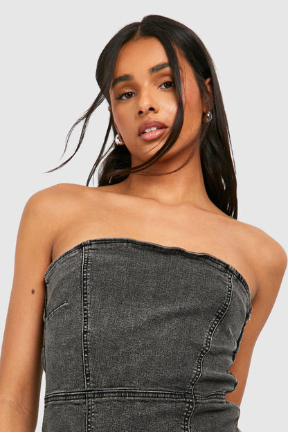 Women's Tall Denim Bandeau Side Split Midaxi Dress