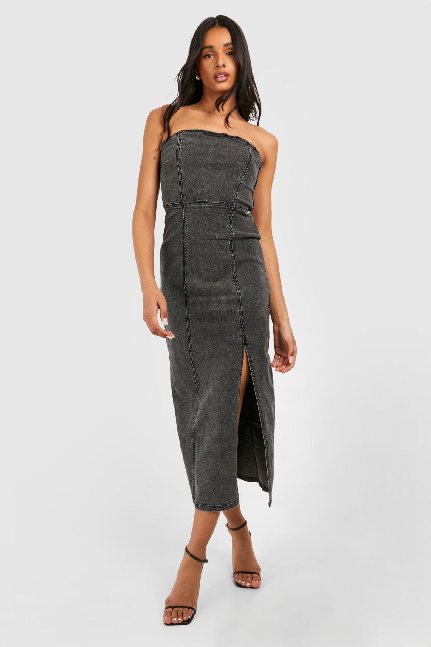 Women's Tall Denim Bandeau Side Split Midaxi Dress